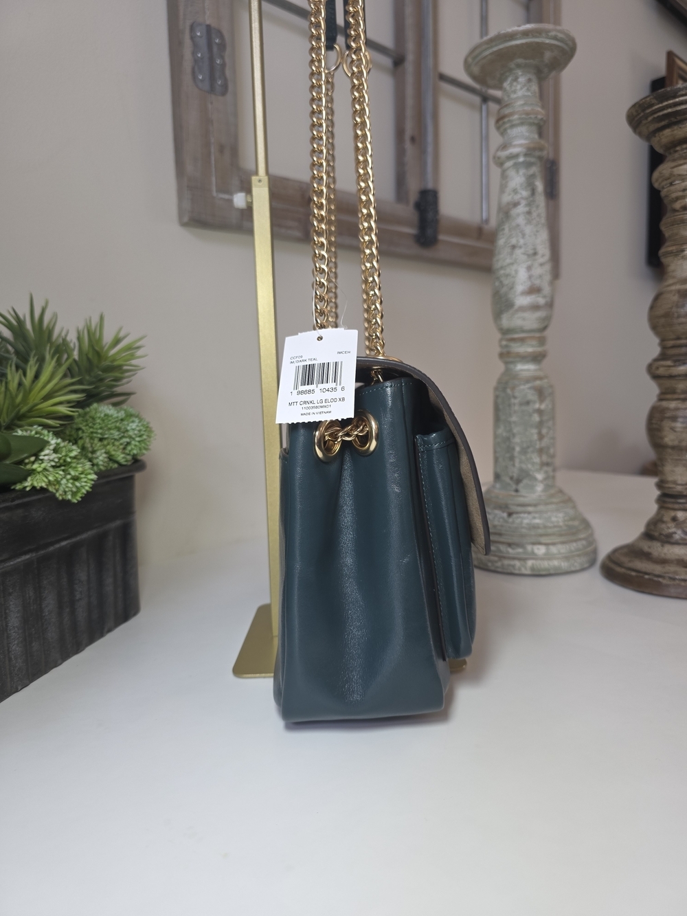 Coach Elodie Dark Teal Smooth Leather Crossbody/Shoulder Bag Gold Chain NWT - Picture 3 of 15